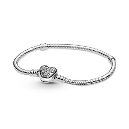 Disney snake chain sterling silver braceletwith Mickey clasp withclear cubic zirconia /599299C01-16