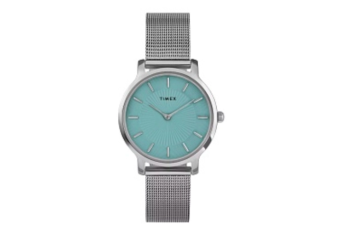 Transcend- 34mm Silvertone with Blue Dial