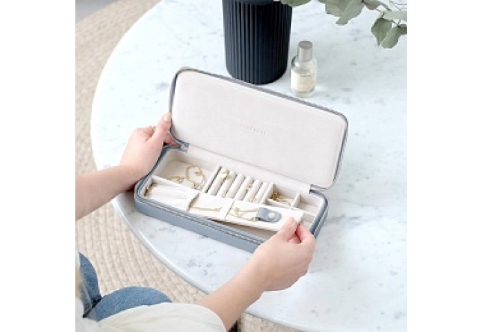 Dusky Blue Sleek Necklace Travel Box