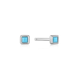SILVER TURQUOISE SQUARE STUD EARRINGS