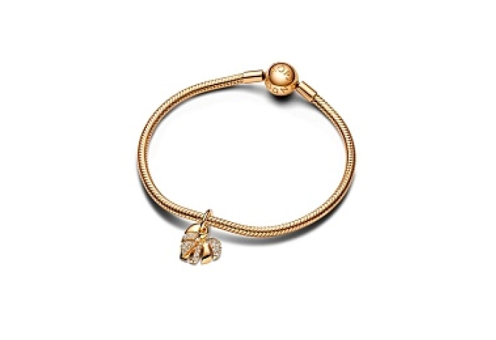 Monstera 14k gold-plated dangle with clear cubic z