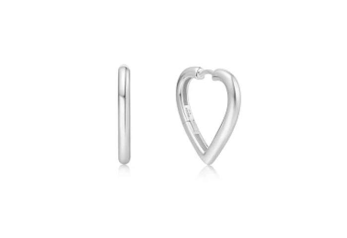 Silver Medium Heart Hoop Earrings
