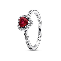 Heart sterling silver ring with cherries jubilee red crystal and clear cubic zirconia