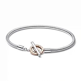 Snake chain sterling silver and 14k rose gold-plated toggle bracelet