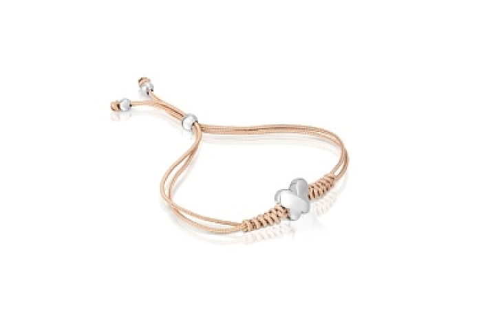SILVER BRACELET BUTTERFLY BEIGE CORD