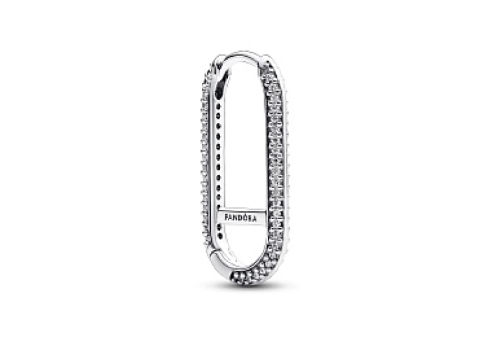 Sterling silver elongated hoop link earring with c