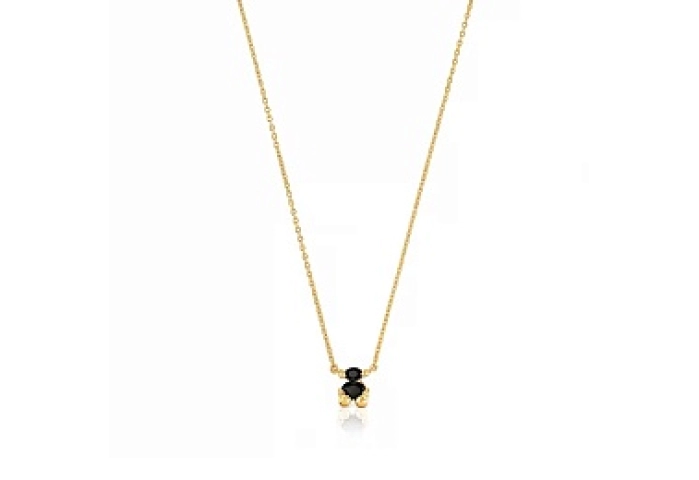 SILVER GOLD PLATED CHOKER ONYX BEAR 45CM