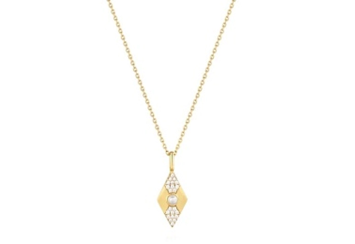 Gold Pearl Geometric Pendant Necklace