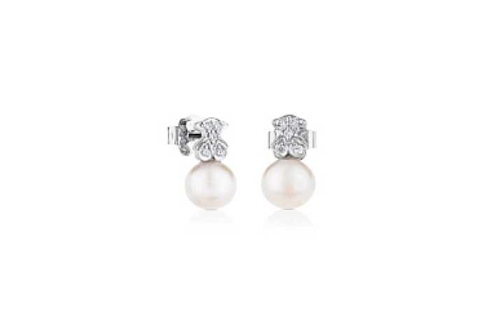 18KT GOLD EARRINGS 0.08CT H/SI C.PEARL