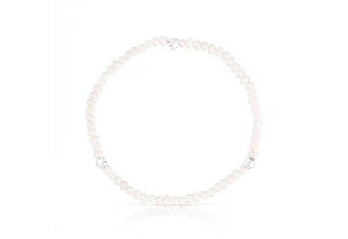 SILVER BRACELET CULTURED PEARLS 3 FLOWERS