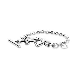 Knotted hearts silver T-bar bracelet/Серебряный браслет