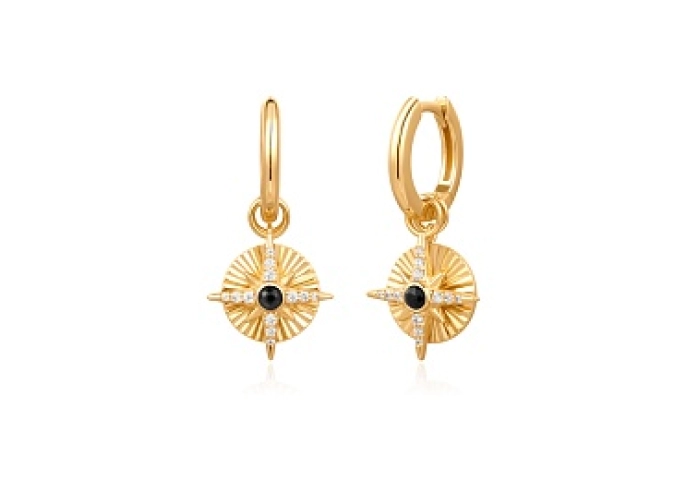 Gold Astrolabe Charm Huggies