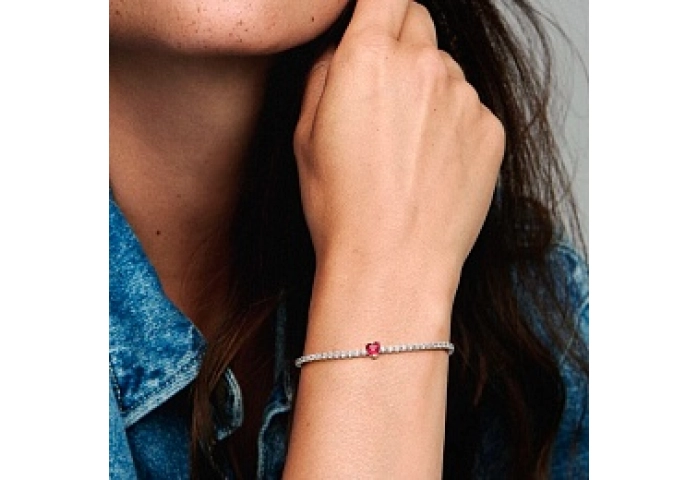 Heart sterling silver tennis bracelet with cherrie