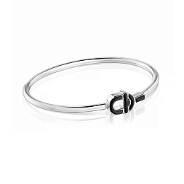 SILVER BANGLE BARCELET BLACK ENAMEL N17