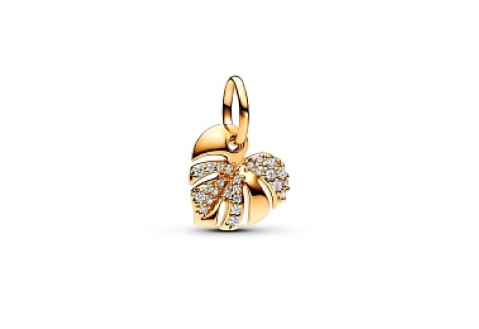 Monstera 14k gold-plated dangle with clear cubic z