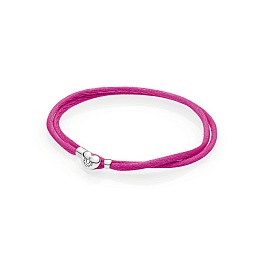 Silver double fabric cord bracelet, pink