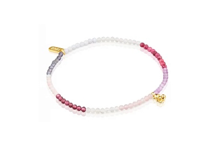SILVER GOLD PLATED BRACELET MULTI GEMS PINK