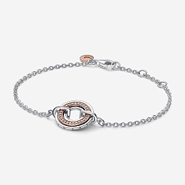 Pandora logo sterling silver and 14k rose gold-plated bracelet with clear cubic zirconia
