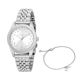 ESPRIT Women Watch, Silver Color Case, Silver Dial, Stainless Steel Metal Bracelet, 3 Hands, 5 ATM