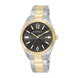 ESPRIT Men Watch, Two Tone Silver & Gold Color Case, Black Dial, Two Tone Silver & Gold Color Metal 