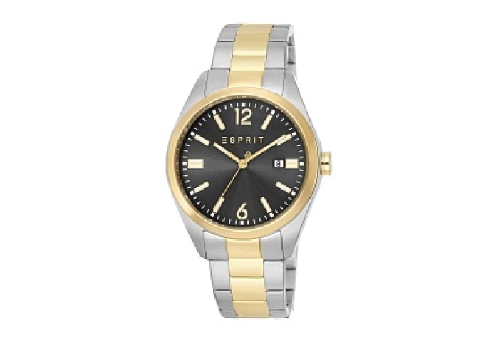 ESPRIT Men Watch, Two Tone Silver & Gold Color Case, Black Dial, Two Tone Silver & Gold Color Metal 