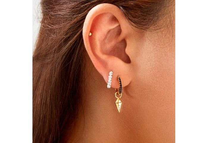 Gold Black and White Cubic Zirconia Huggies