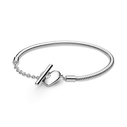 Snake chain sterling silver T-bar heartbracelet /599285C00-17