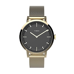 Midtown 3-Hand Gold-tone Case Black Dial Mesh Band