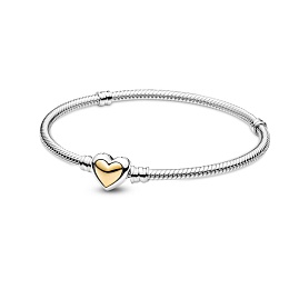 Snake chain sterling silver bracelet with heart clasp and 14k gold/Серебряный браслет с золотом 14 к