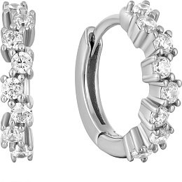 Silver Sparkle Cluster Huggie Hoop Earrings