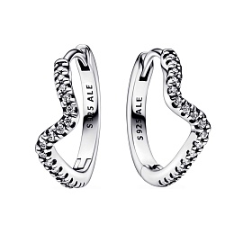 Wave sterling silver hoop earrings with clear cubi