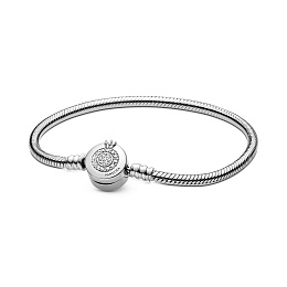 Snake chain sterling silver bracelet and crown O clasp with clear cubic zirconia/Серебряный браслет 