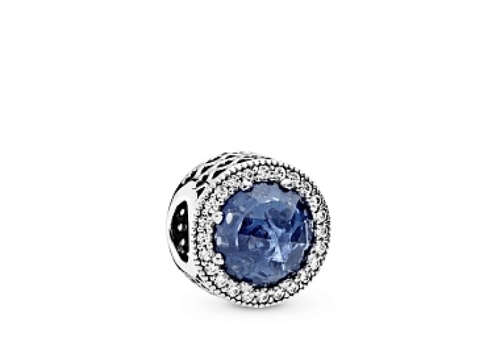 Abstract silver charm with moonlight blue crystal 