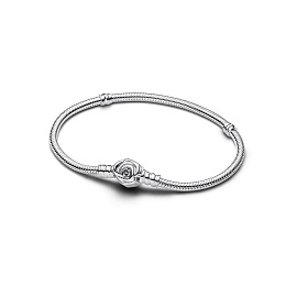 Snake chain sterling silver bracelet with rose clasp