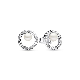 Sterling silver stud Earrings with white treated freshwater cultured pearl and clear cubic zirconia