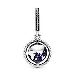 Globe silver dangle with clear cubic zirconia andb