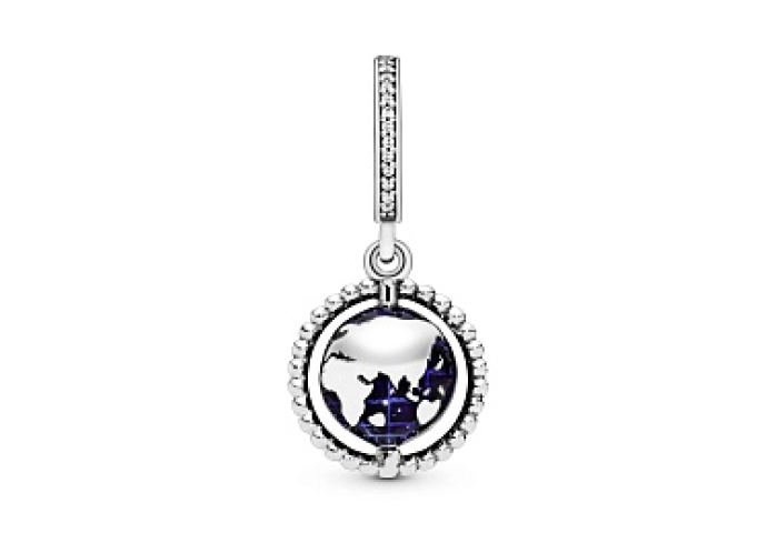 Globe silver dangle with clear cubic zirconia and 