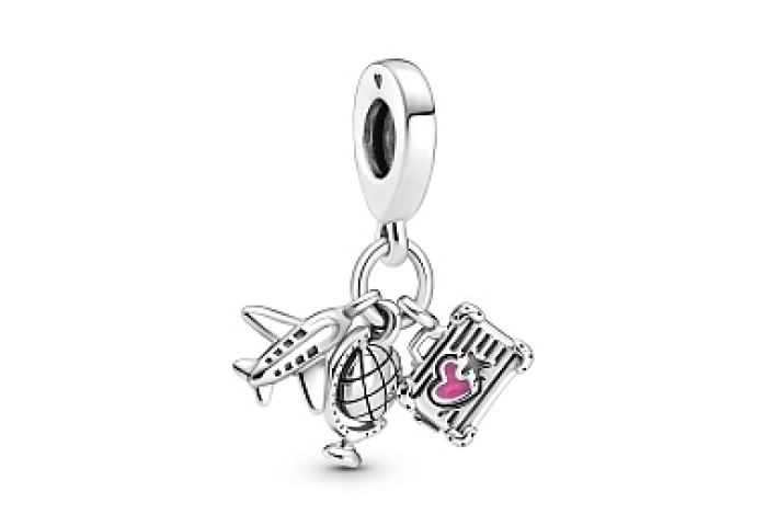 Airplane, globe and suitcase sterling silver dangl