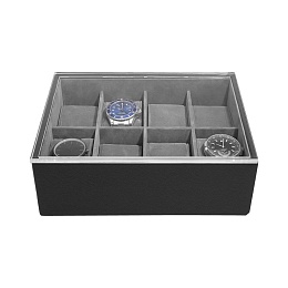 Pebble Black 8pc Watch Box with Acrylic Lid