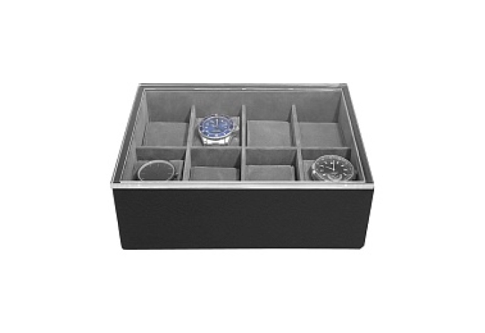 Pebble Black 8pc Watch Box with Acrylic Lid