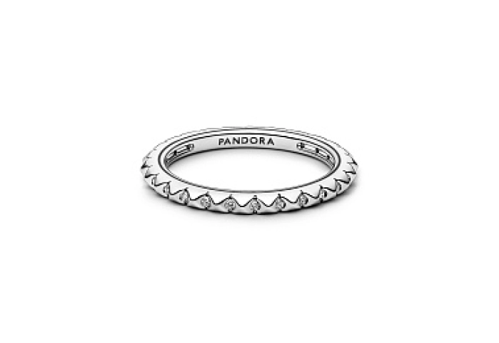 Sterling silver pyramid studded ring with clear cubic zirconia