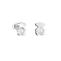 SILVER EARRINGS BEAR 10MM CULTURED PEARL