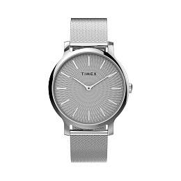 Transcend 34mm Silver-tone Case and Mesh Bracelet with Blue Dial