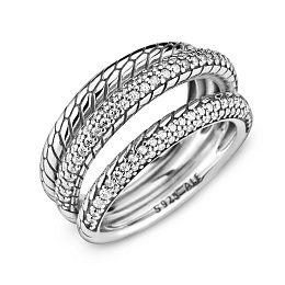 Snake chain pattern sterling silver ring withclear