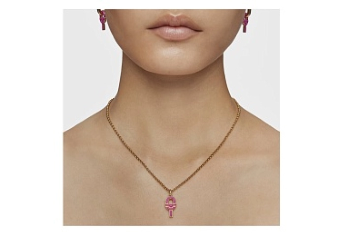 SILVER GOLD PLATED PENDANT PINK ENAMEL