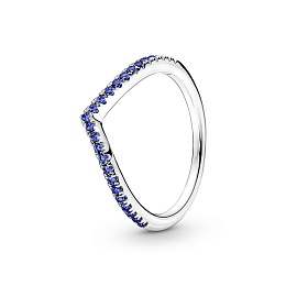 Wishbone sterling silver ring with stellar blue crystal/Серебряное кольцо с синим кристаллом