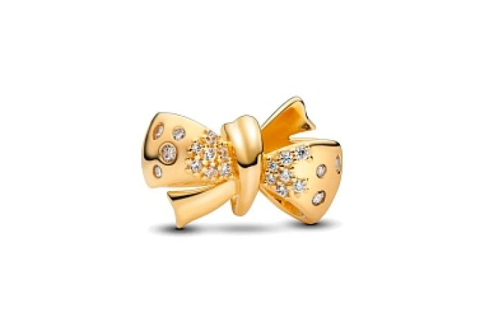 Bow 14k gold-plated charm with clear cubic zirconi