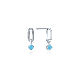 SILVER TURQUOISE LINK STUD EARRINGS