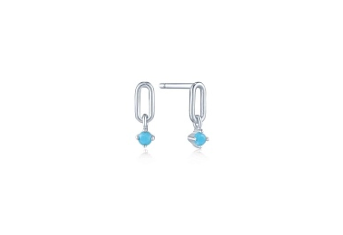 SILVER TURQUOISE LINK STUD EARRINGS