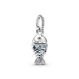 Fish sterling silver dangle with clear cubiczirconia, true navy,capri blue and pastelblue enamel